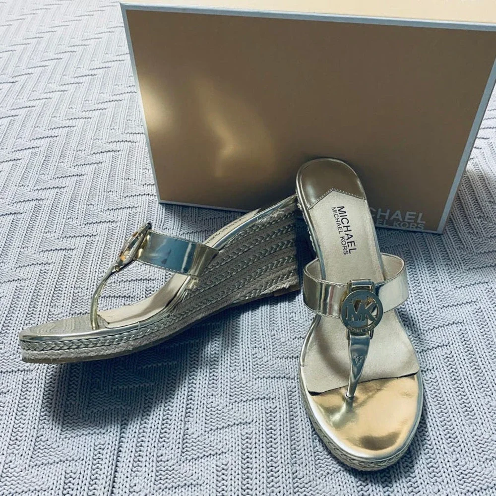 Michael Michael Kors platinum espadrille wedge sandals
